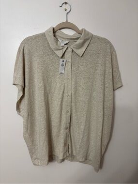 Banana Republic Heathered Light Beige Button-Front Polo